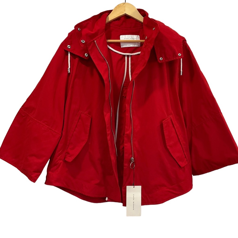 NWT Zara Women’s Red Swing Style Spring Jacket With Removable Hood Size … - Picture 5 of 16